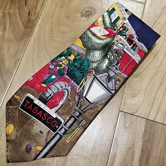 Tabasco Other - NWT Vintage 90s TABASCO 100% Silk Neck Tie Mardi Gras Alligator New Orleans